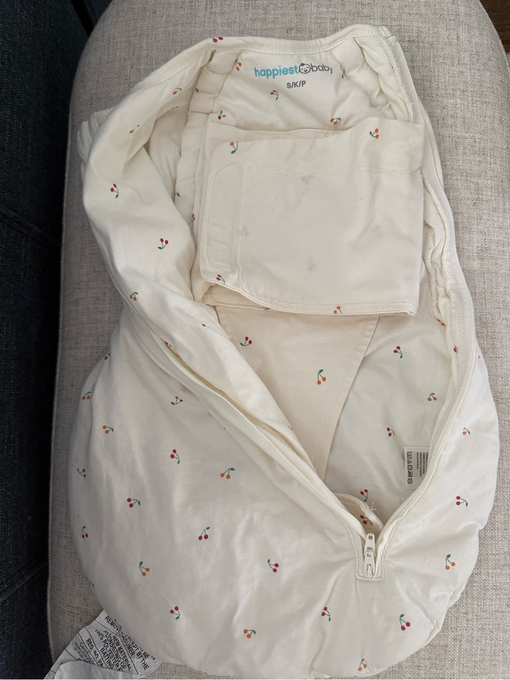 Happiest Baby Cream Cherry Print Swaddle Sack - Zipper